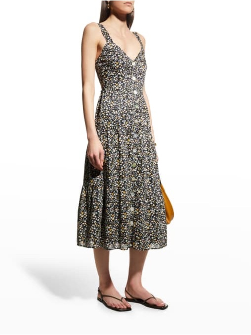 Rails Black Mini Floral Button-Front Midi Dress NWT (Sz XS)